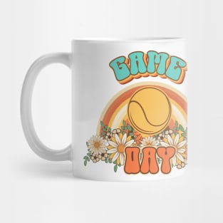 Groovy Tennis mom Retro game day gift for funny mother Vintage floral pattern Mug